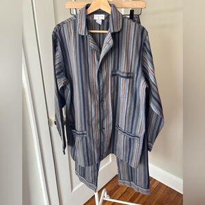 Christian Dior Blue and Brown Striped Pajama Set Sz Medium